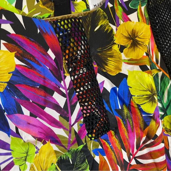 MILLY Multicolor Floral Mesh Detail Exposed Zipper Short Sleeve Dress Size 10 - Picture 3 of 7